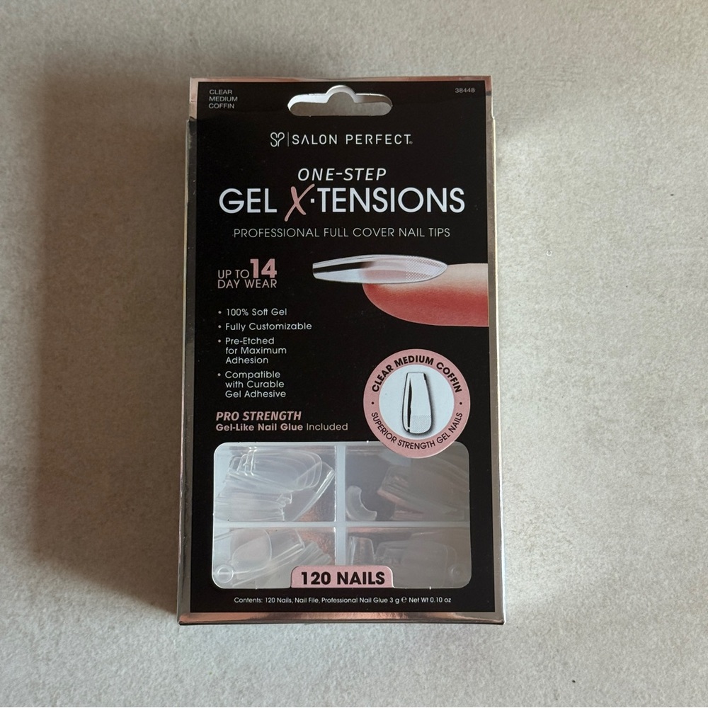 Salon Perfect One-Step Gel X-Tensions Clear Medium Coffin Nail Tips - Picture 2 of 2